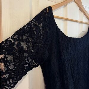 ASOS Black Lace Off Shoulder Empire Knee Length Dress Size 20